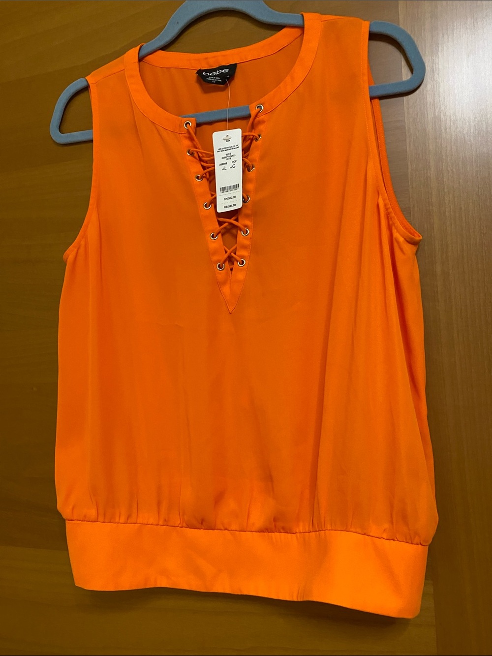 bebe Orange Lace-Up V-Neck Sleeveless Top